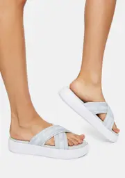 [PUMA] White Suede Tape Platform Slide Sandals