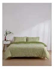 [Dreamaker] Micro Flannel Reversible Grid Quilt Cover Set in Olive