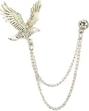 [Knighthood] Eagle with Stone Detailing and Hanging Tassel Chain Collar Pin Brooch, Suit Stud, Shirt Studs, Lapel Pin Accessories for Men Women