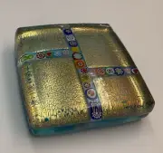Vintage Paperweight Vetro Artistico Murano Millefiori 24k Gold Leaf Square