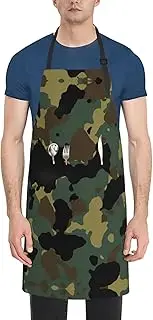 [CADREWY] Camouflage Pattern Print Adjustable Apron 28 x 33in Kitchen Apron with Pockets Versatile Unisex Chef Aprons, Black