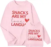[SUPEYA] Mommy and Me Valentines Outfits Snacks Are My Love Language Family Matching Sweatshirt Long Sleeve Pullover Shirt Top