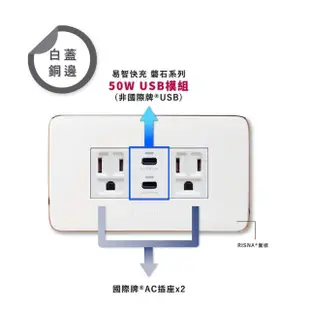 【易智快充】磐石系列-國際牌™ Panasonic™ Risna™ 白蓋面板 50W USB快充插座(50W USB+AC插座x2)