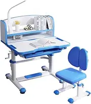 Kids Study Desk Ergonomic Design Children Table Height Adjustable Bookshelf (A8 Blue)