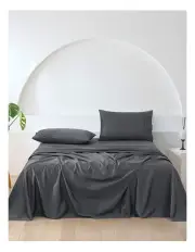 [Essn] Cotton Sateen Sheet Set Single Bed in Charcoal