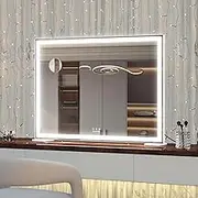 Hollywood Makeup Mirror with LED Lights, Large Lighted Vanity Dressing Table Mirror, Desktop or Wall Mounted Mirror for Bedroom, 3 Color Modes, with 10X Magnification, 92 * 68cm, White
