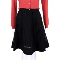 在飛比找Yahoo奇摩購物中心優惠-PHILOSOPHY 黑色蕾絲百摺設計及膝裙