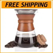 High Heat-Resistant Borosilicate Glass Carafe with Cork Lid - 37 Oz Coffee Set