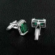 3CT Emerald Cut Lab Created Emerald Men's Fancy Cufflinks 14K White Gold Finish