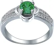 [Bigood] Fashion Crystal CZ Plated 925 Sterling Silver Wedding Solitaire Ring Green
