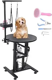 CIRONBOW Electric Hydraulic Lift Pet Dog Grooming Table, 24Inch Rotating Desktop Pet Grooming Table for Small Dogs with Overhead Arm, Wireless Remote, Tool Organizer, Black