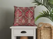 Red Tulip Patterned Chenille Cushion Cover, Boho Throw Pillow, 60x60cm