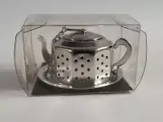 World Market Tea Strainer Steeper Infuser Teapot Shape AND Under Plate NEW NIB
