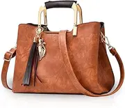 [NICOLE & DORIS] Women Top Handle Handbags Shoulder Bag Crossbody Bag Tassel Tote Satchel for Ladies PU Leather