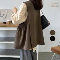 在飛比找momo購物網優惠-【SAS】韓版純色寬鬆西裝背心外套(2色可選 西裝背心 背心