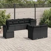 Patio Furniture Sets 8 Piece Garden Sofa Set with Cushions Black Poly Rattan