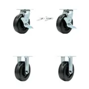 6 Inch Phenolic Caster Set with 2 Brakes/Swivel Lock 2 Rigid Service Caster