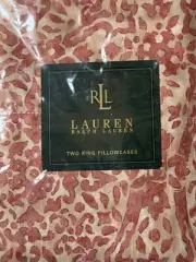 NEW! PAIR Ralph Lauren ~SAN LUCA Scroll KING PILLOWCASES Red RARE TAN CREAM