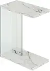 Modern Sofa Table Furniture Side End Accent White Glass Faux Marble C Shaped New