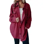 Nevenka Womens Fleece Long Sleeved Shirt Casual Boyfriend Blouse Top-Amaranth