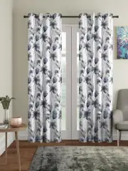 New 2 Piece Eyelet Polyester Door Curtain Set - 7 feet Grey