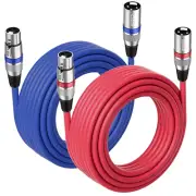 Cables XLR 25 pies (2), macho/hembra 3 pines, micrófonos/altavoces (Azul/Rojo).