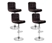 4pcs Leather Kitchen Bar Stools Swivel Stool Set of 4 Chairs Gas Lift Brown