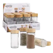 Appetito Glass Round Spice Jar with Bamboo Lid - Set of 6