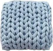 Chunky Hand Knitted Cushion Pillow, Solid Color Cotton Cozy Cushion, Decorative Square Pillow for Home Decor Chunky Knit Throw Pillow (Light Blue)