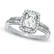 Cushion-Cut White Topaz Frame Ring in Sterling Silver