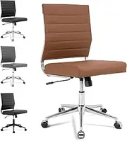 Okeysen Ergonomic Office Desk Chair, Armless Conference Room Chairs, Mid Back Swivel Computer Task Chair, Modern PU Leather Adjustable Height Home Office Desk Chair for Small Spaces (Brown)