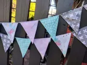 Fabric bunting Aqua/Pink/grey - photography, wedding, baby, nursery