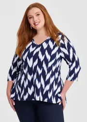 [TS] Taking Shape Ikat Peplum Luna Top Size 26 in Navy Ikat Print - Plus Size Women's Sale Navy Ikat Print