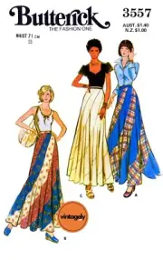 70s Bias Swirl Skirt, Waist 28" Butterick 3557, Sewing Pattern Reproduction