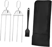 2pcs Three Prong Barbecue Fork BBQ Sausage Holder Turkey Barbeque Sticks Metal Round Barbecue Skewers Bag Metal Kabob Skewers for Grilling Needle Stainless Steel Meat Yjspsw