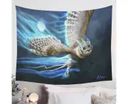 Athenas Cool White Owl Tapestry