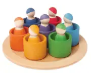 Rainbow '7 Friends' Set of Wooden Sorting & Matching Rainbow Peg Dolls with Tray