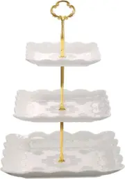 Sumerflos 3 Tier Porcelain Cupcake Stand, Tiered Serving Cake A-white