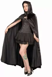 Black Cape Adult Velvet w Lining Cloak Heavy Medieval Vampire Witch Costume