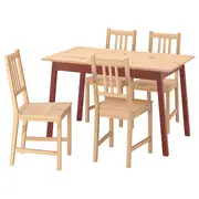 PINNTORP / PINNTORP table and 4 chairs, light brown stained red stained/light brown stained, 125 cm