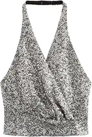 [Generic] Women Sequin Tanks & Camis Halter Backless Corset Glitter Top Sleeveless Sexy Tops