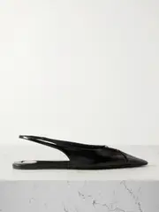 [SAINT LAURENT] SAINT LAURENT - Babylone Embellished Leather Slingback Point-toe Flats - Black - EU 36.5 EU 36.5 Black