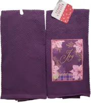 Set of 2 Same Waffle Textured Towels with Patch (15"x25") JOY PATCH ON PURPLE,MI