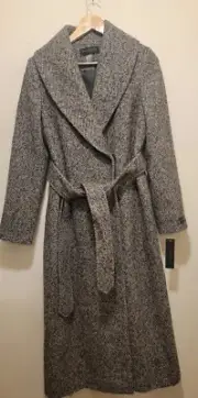 Donna Karan Women's double breasted Tweed Belted Coat Navy/Camel Sz Sm ( Sz 6)