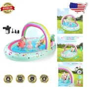 Magical Rainbow Unicorn Inflatable Pool with Slide & Pump - Perfect for Toddlers