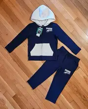 NEW PUMA Little Boy Fleece Full-zip Jacket Hoodie & Sweat Pant Set, Navy (4, 6)