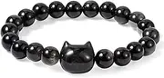 [Gjinxi] Crystal Cat Bracelet for Women Men, 8mm Natural Stone Beaded Bracelet, Cat Black Obsidian Bracelet Money Wealth Mood Beaded Bracelet Rope Bracelets, Gemstones Stretch Bracelet Cat Jewelry