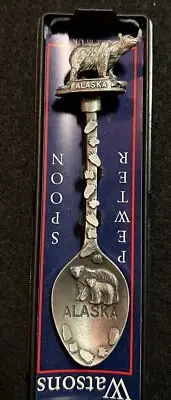 Alaska Bear Souvenir Spoon Watsons Pewter Mint New in Case Collectible Bear Paws