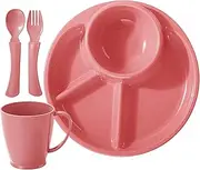 Divided Plates for Kids | Children Plates with Dividers | 4-Compartment Oval Bowl with Fork Spoon and Water Cup for Fruits Vegetables Meat Dessert Grain