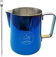 Milk Frother Cup,Milk Frothing Pitcher 12 oz,Steam Pitcher,Espresso Machine,Espresso Frother Cup Blue